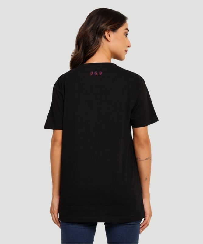 Women's Black Graphic Print Half Sleeves Oversized Fit T-Shirt